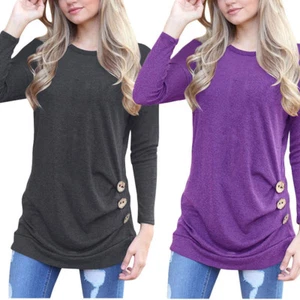 Womens Long Sleeve Loose Button Decor Autumn Blouse Tunic T-Shirt Tops USA FAST - Picture 1 of 35
