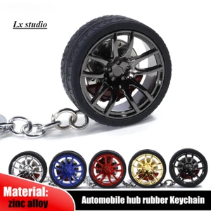 Car Wheel Hub Rubber Keychain Key Ring Metal with Aluminum Brake Discs Keyfob - Picture 1 of 27
