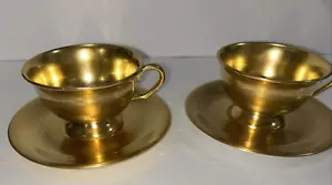 Vintage Pickard China #689 Gold  Rose and Daisy Footed Tea Cup & Saucer  2 Pair - Picture 1 of 16