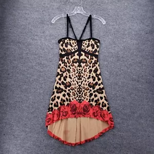 Fox Dress Womens S Small Brown Wildcat Detachable Strap Floral Leopard Hi Low - Picture 1 of 14