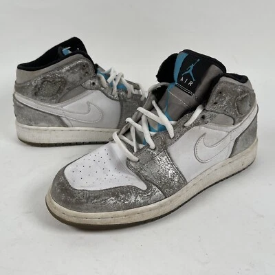 Nike Air Jordan 1 Mid Premium Metálico Plateado Blanco Talla 7Y 322675-001 Foto 1 de 4