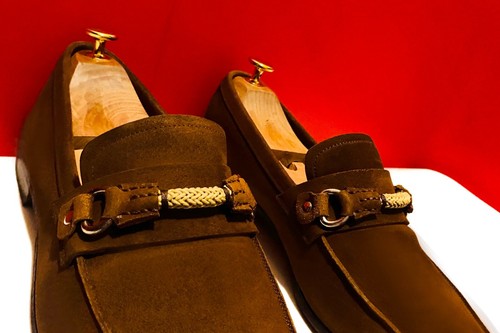 $849 00!! PRADA RARE SCARPE MOCASSINI UOMO LUSSO PELLE SCAMOSCIATA MARRONE MARCA UK TAGLIA 9