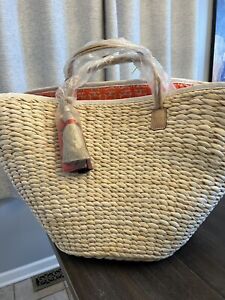 NWT India Hicks London Harbour Island Large Straw Beach Tote Bag Natural Tassels