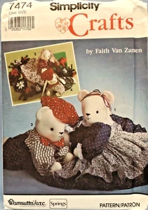 SIMPLICITY CRAFT PATTERN 7474 20" STUFFED BEARS & CLOTHES UNCUT VINTAGE 1991 - Picture 1 of 2