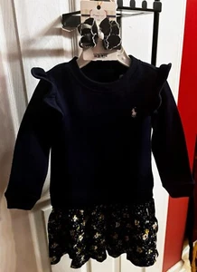 Mädchen Neu mit Etikett Polo Ralph Lauren Sweatshirtkleid kostenlose Schleife 18 Monate  - Bild 1 von 5