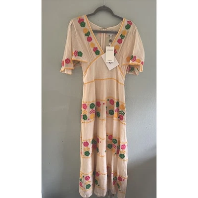 Novo com etiquetas Vestido Maxi Antik Batik Clemence Bordado Gaze Algodão Grande 42 Creme - Imagem 1 de 4