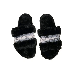 Damen Kunstfell Indoor Hausschuhe Schwarz/Silber Infinity Design Größe US-6•7/EUR-37 - Bild 1 von 5