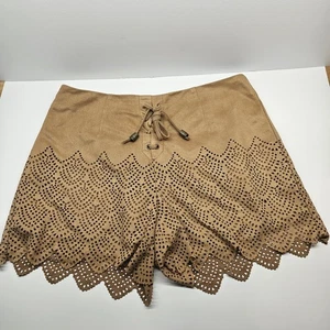 Holly Bracken Faux Suede Laser Cut Lace-up Shorts Women's Size Medium - Back Zip - Picture 1 of 3