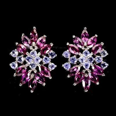 Pendientes de plata de ley 925 marquesa rodolita tanzanita piedras preciosas joyería Foto 1 de 4
