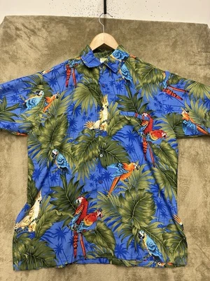 Camisa Hawaiana Rima Para Hombres Grande Azul Tropical Loros Manga Corta Abotonada Foto 1 de 4