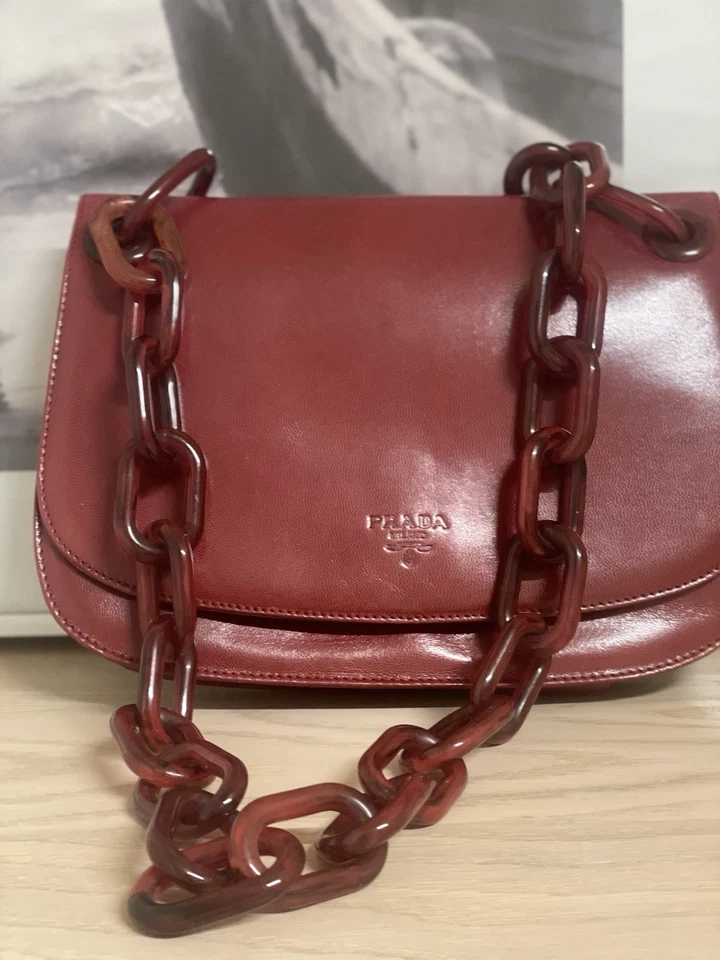 PRADA Borsa A Tracolla Con Catena Pelle Rossa Auth am4993 Rosso - Immagine 1 di 4