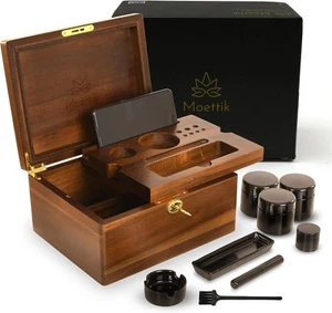 Premium Acacia Storage Box Smell Proof Locking Design with Accessories Brown - Picture 1 of 8