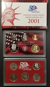 Juego de prueba de plata 2001 como nuevo de Estados Unidos con cuartos estatales en paquete original del Tesoro y certificado de autenticidad - Imagen 1 de 4