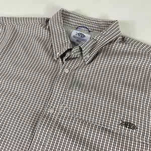 AFTCO Shirt Mens XL Brown Plaid Short Sleeve Fishing Performance Quick Dry - Picture 1 of 10