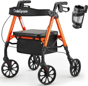 OasisSpace Rollator Walker Seat & Cup Holder Height Adjustable 300lb 8" Wheels - Picture 1 of 9