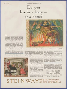 Vintage 1928 STEINWAY Piano Fire Music N. C. Wyeth Art Ephemera 20's Print Ad - Picture 1 of 1
