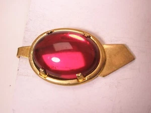 Blood Red Cabochon Vintage Tie Bar Clip simple design plain - Picture 1 of 5