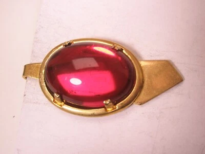 Blood Red Cabochon Vintage Tie Bar Clip simple design plain - Image 1 of 4
