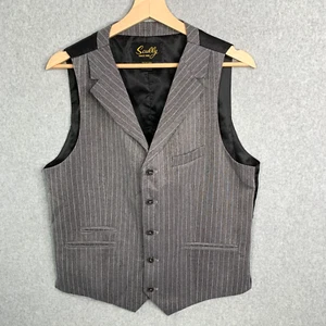 Scully Vest Mens Small Gray Striped Lined Waistcoat Western Rodeo Cowboy Rancher - Picture 1 of 9