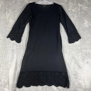 Vestido Suéter Madison Leigh Negro Tejido Encaje Midi Oscuro Romántico Gótico Suave Vestido - Imagen 1 de 7