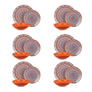 Servizio 18 piatti decoro mandala fondo arancione multicolore - Foto 1 di 5