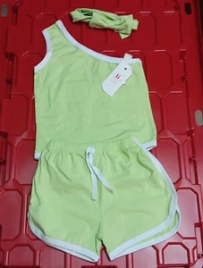 Baby Clothes Girl Summer Outifits Shorts Tops 3 Piece Green White 9m-12m iT! - Picture 1 of 8
