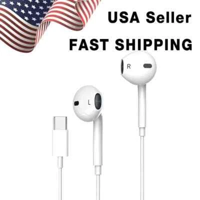For iPhone 16 15 Pro Max iPad Pro Wired USB Type-C Stereo Earbuds Headphones - Image 1 of 4