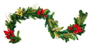 6' Poinsettia Christmas Garland with Warm White Lights - Picture 1 of 1