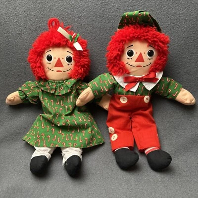 Playskool 1990 Raggedy Ann & Andy Holiday Christmas Edition Dolls *missing Apron - Изображение 1 из 4