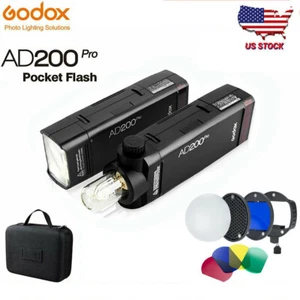 US Godox AD200Pro 2.4G TTL HSS Pocket Flash+Color Filter Honeycomb Diffuser Kit - Picture 1 of 10