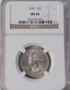 1947p NGC MS 66 Silver WASHINGTON QUARTER $ NICE WHITE COIN - Picture 1 of 4