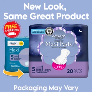 Equate Maxi Pads with Wings, Unscented, Extra Heavy Overnight, Size 5 (20 Count) - Picture 1 of 5