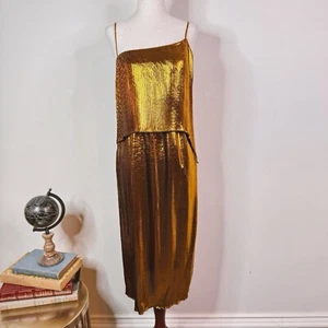 Vestido Cedric Charlier Dorado Metálico Plisado Midi Nuevo con Etiquetas Talla 40 EE. UU. 6 Fiesta Formal - Imagen 1 de 15