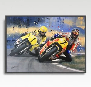 Barry Sheene Kenny Roberts MotoGP A3 print from painting by Greg Tillett poster - Picture 1 of 3