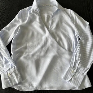 TRENERY - PALE BLUE & WHITE STRIPED WRAP SHIRT (Size 8) - Picture 1 of 5