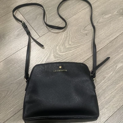 Liz Claiborne Black Domed Zip Crossbody Purse Pocket Chic Going Out - Image 1 of 4