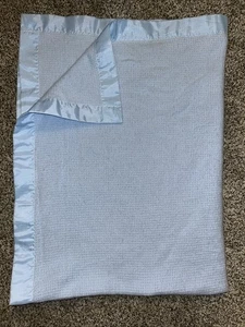 Bright Future Blue Acrylic Thermal Waffle Weave Nylon? Trim Baby Blanket - Picture 1 of 7
