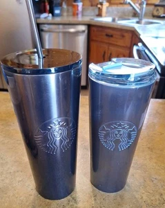 2 vasos Starbucks de acero inoxidable 16ox/24oz. con tapas. pajita inoxidable. LoteB - Imagen 1 de 10