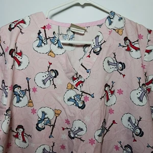 Tafford Christmas V Neck Medical Scrub Top Women Sz S Frosty The Snowman - Picture 1 of 5