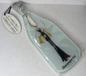 Melted Wine Bottle Glass Cheese Tray w/ Spreading Knife Champagne Girl NEW - Picture 1 of 1