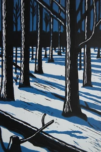 Farb-Linolschnitt „Winterwald“, Originaldruck, signiert T. Ehmke, 2025 - Bild 1 von 4