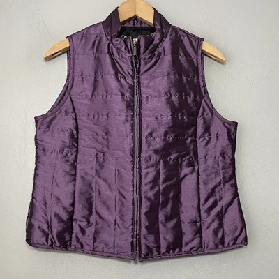 Relativity Vest Size Petite Medium PM Metallic Purple Quilted Gilet Artsy Glam - Image 1 of 4
