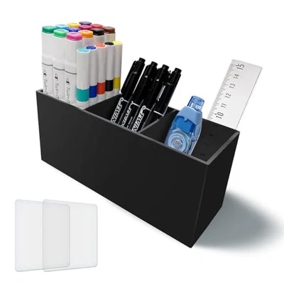 Soporte acrílico para bolígrafo y cubiertos, taza para brochas de maquillaje, montaje en escritorio o pared negro Foto 1 de 4