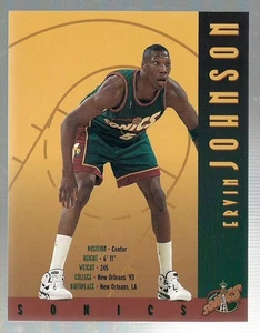 Tarjeta del equipo Ervin Johnson 1995-96 Seattle Sonics de gran tamaño 4 1/4 x 5 1/2 - Imagen 1 de 1