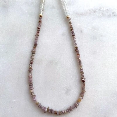 Collar de oro macizo de 14 kt y topacio blanco y diamantes rosados genuinos joyería única en su clase Foto 1 de 4