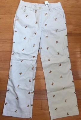 LL Bean Girls Pants Khaki Beige Cotton Twill Brown Horses sz 14 - Image 1 of 4