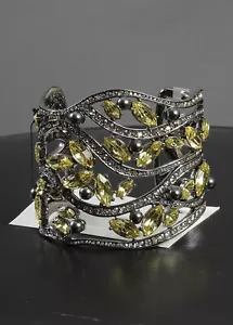 St John Large Cuff Bracelet Smoke Pearls w/Citron Swarovski Crystals. NWOT - Picture 1 of 2