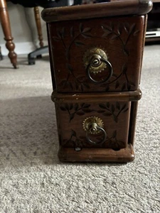 Vintage Wood Brown Sewing Machine Two Drawer Holder - Picture 1 of 10