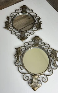 Retro Silver & Gold Tone Metal Decorative Wall Hangers Mirror Set 2 🩶 - Picture 1 of 16