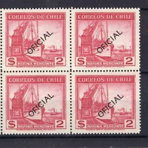 CHILE 1941-54 OFICIAL Views & Sights 2 pesos red MNH on block of 4 wmk.1 - Picture 1 of 1